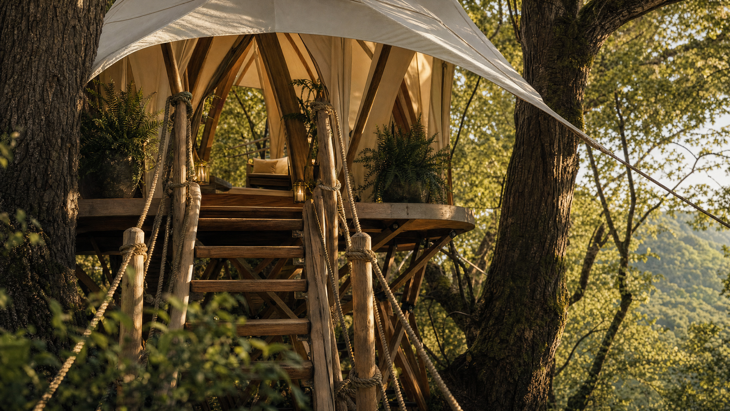 Treehouse ladder in the woods
